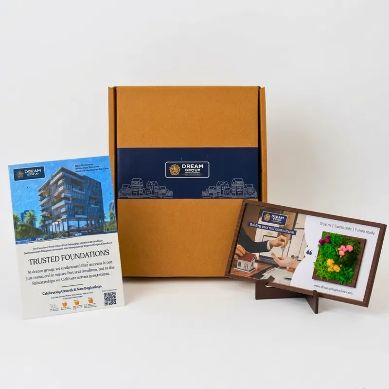 Dream Group corporate kit with moss frame and cards by bioQ