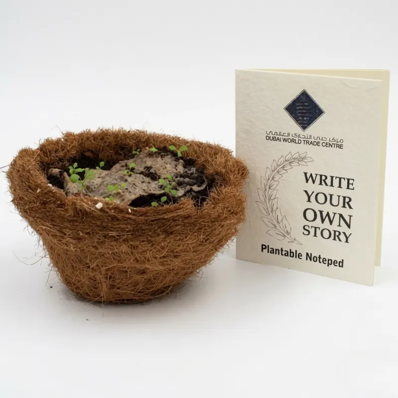 Dubai World Trade Centre plantable notepad with coir bowl by bioQ