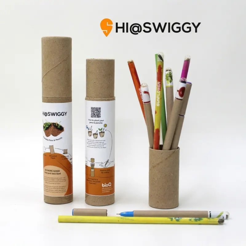 Hi@Swiggy seed pens and pencils in paper tubes by bioQ