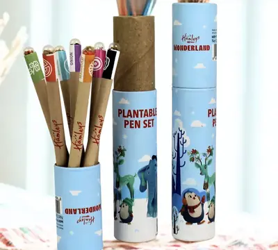 Plantable pens in printed tubes with winter artwork